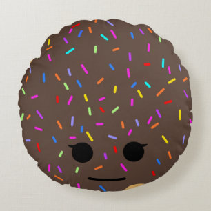 Chocolate Sprinkle Smiling Face Donut Round Pillow
