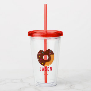 Chocolate Sprinkled Doughnut Personalised Kids Acrylic Tumbler