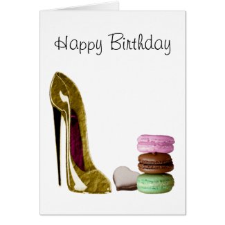Chocolate Stiletto Shoe and French Macaroons Art Card