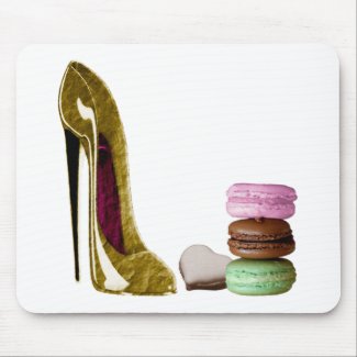 Chocolate Stiletto Shoe and French Macaroons Art Mouse Mat