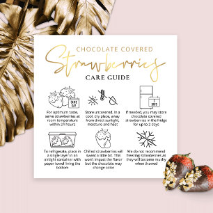 Chocolate Strawberries Care Guide White & Gold Square Business Card