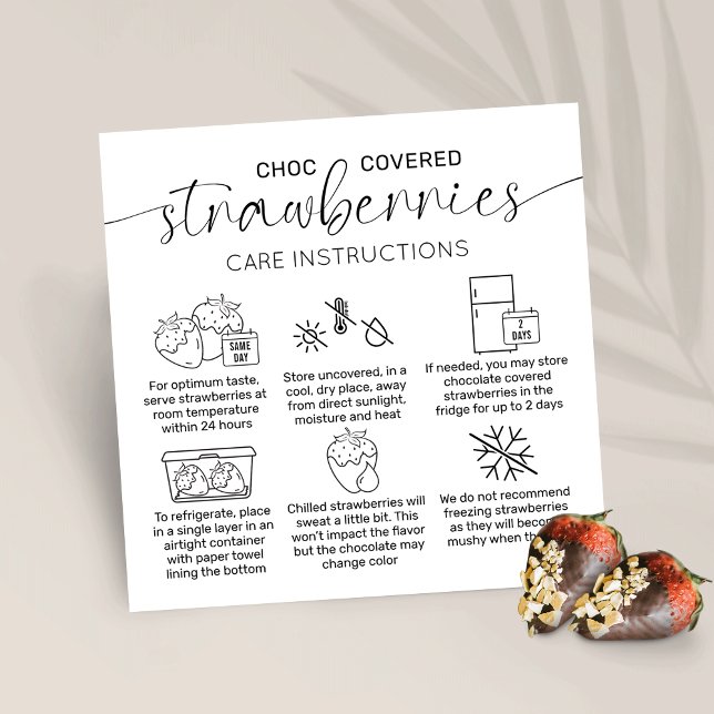 Chocolate Strawberries Minimal Care Instructions Square Business Card (Creator Uploaded)