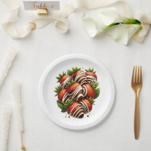 Chocolate Strawberries Strawberry Dessert Party Paper Plate