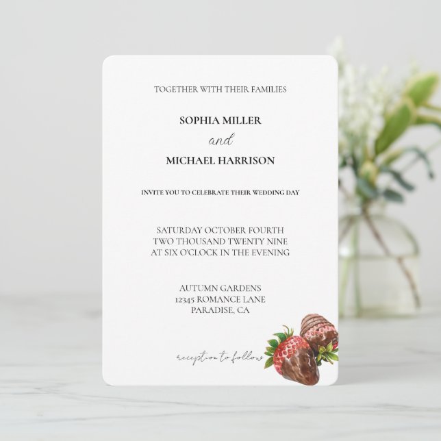 Chocolate Strawberries Wedding Invitation (Standing Front)