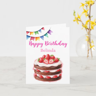 Chocolate Strawberry Cake Customizable Birthday Card