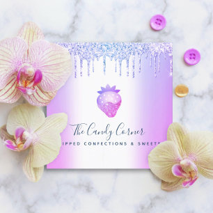 Chocolate Strawberry Confection Purple Glitter  Square Business Card