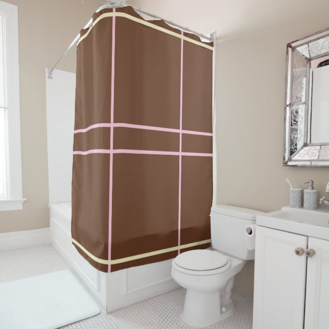 Chocolate Strawberry Vanilla Geometric Pattern Shower Curtain (In Situ)