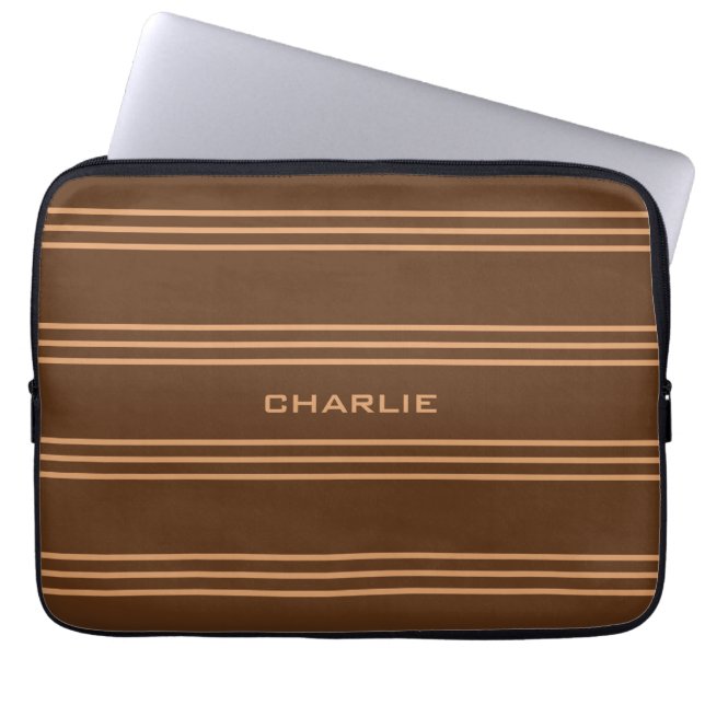Chocolate Stripes custom monogram laptop sleeves (Front)