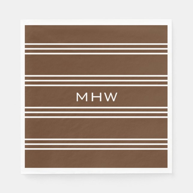 Chocolate Stripes custom monogram paper napkins (Front)