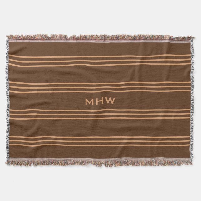 Chocolate Stripes custom monogram throw blanket (Front)