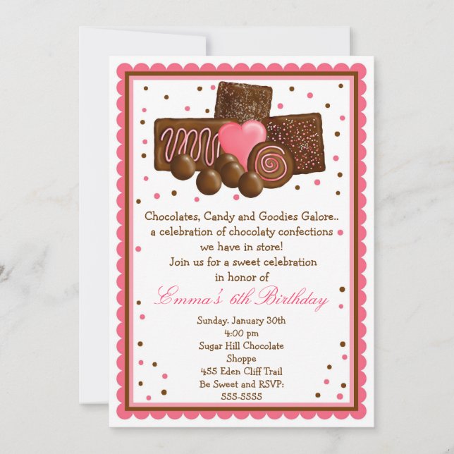 Chocolate Sweet Shop Inivtations Invitation (Front)
