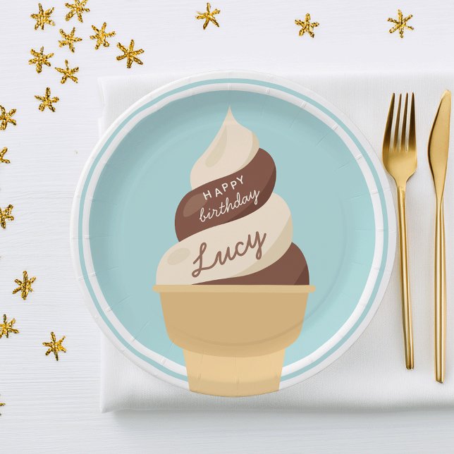 Chocolate Swirl Ice Cream Kids Birthday Party Paper Plate (Creator Uploaded)