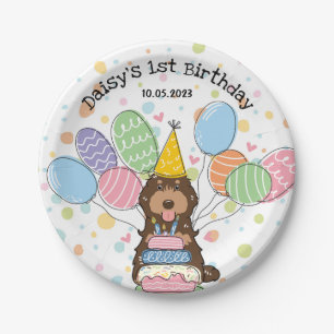 Chocolate Tan Cockapoo Cavapoo Dog Birthday Paper Plate