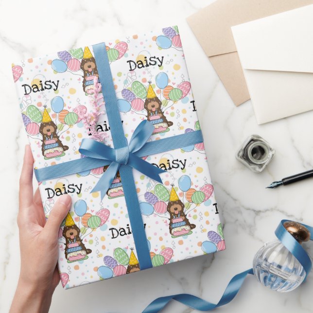 Chocolate Tan Cockapoo Cavapoo Dog Birthday Wrapping Paper (Gifting)