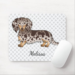 Chocolate & Tan Dapple Long Hair Dachshund & Name Mouse Mat