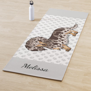 Chocolate & Tan Dapple Long Hair Dachshund & Name Yoga Mat