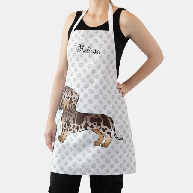 Chocolate & Tan Dapple Short Hair Dachshund & Name Apron (Insitu)
