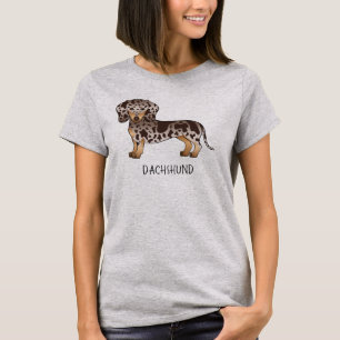 Chocolate & Tan Dapple Short Hair Dachshund & Text T-Shirt