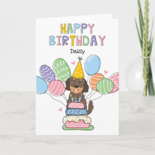 Chocolate Tan Goldendoodle Dog Happy Birthday Card