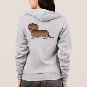 Chocolate & Tan Long Hair Dachshund Cartoon Dog Hoodie