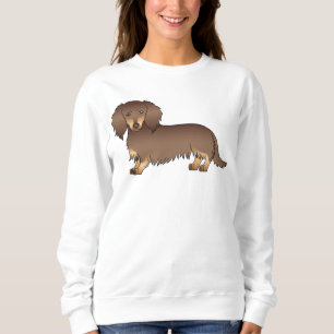 Chocolate & Tan Long Hair Dachshund Cartoon Dog Sweatshirt