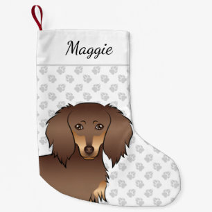 Chocolate & Tan Long Hair Dachshund Dog Head Small Christmas Stocking