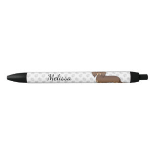 Chocolate & Tan Long Hair Dachshund Dog & Name Black Ink Pen