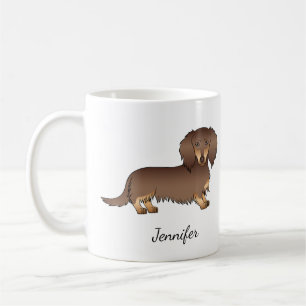 Chocolate & Tan Long Hair Dachshund Dog & Name Coffee Mug