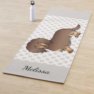 Chocolate & Tan Long Hair Dachshund Dog & Name Yoga Mat