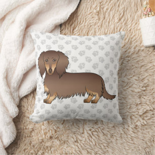 Chocolate & Tan Long Hair Dachshund Dog & Paws Cushion