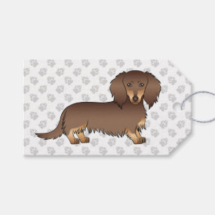 Chocolate & Tan Long Hair Dachshund Dog & Paws Gift Tags