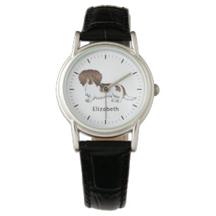 Chocolate & Tan Piebald Long Hair Dachshund & Name Watch