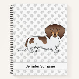 Chocolate & Tan Piebald Long Hair Dachshund & Text Notebook