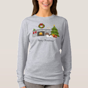 Chocolate & Tan Pied Long Hair Dachshund Christmas T-Shirt