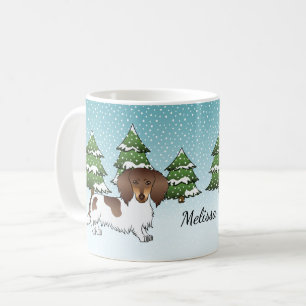 Chocolate & Tan Pied Long Hair Dachshund In Winter Coffee Mug