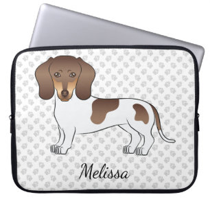 Chocolate & Tan Pied Short Hair Dachshund & Name Laptop Sleeve