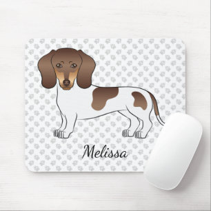 Chocolate & Tan Pied Short Hair Dachshund & Name Mouse Mat
