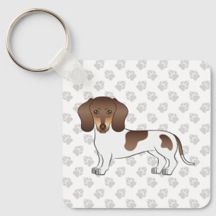 Chocolate & Tan Pied Short Hair Dachshund & Paws Key Ring