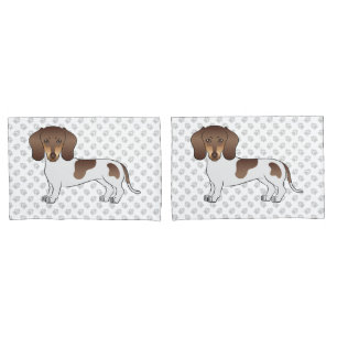 Chocolate & Tan Pied Short Hair Dachshund & Paws Pillowcase