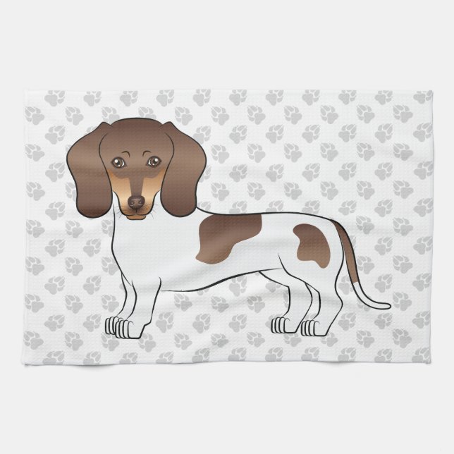 Chocolate & Tan Pied Short Hair Dachshund & Paws Tea Towel (Horizontal)