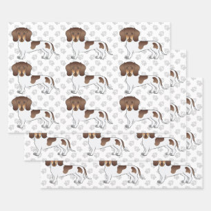 Chocolate & Tan Pied Short Hair Dachshund & Paws Wrapping Paper Sheet