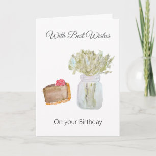 Chocolate Tart and Flower Jar Watercolor Birthday Card