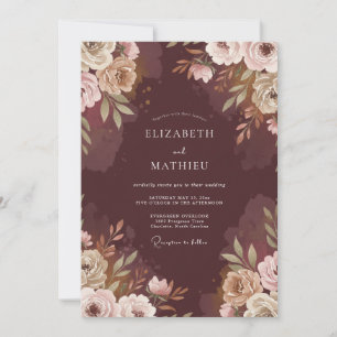 Chocolate Taupe Leafy Wedding Invitation