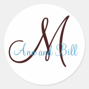 Chocolate Teal Wedding Monogram Names Sticker
