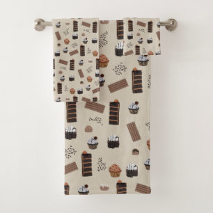 Chocolate Theme Pattern Bath Towel Set