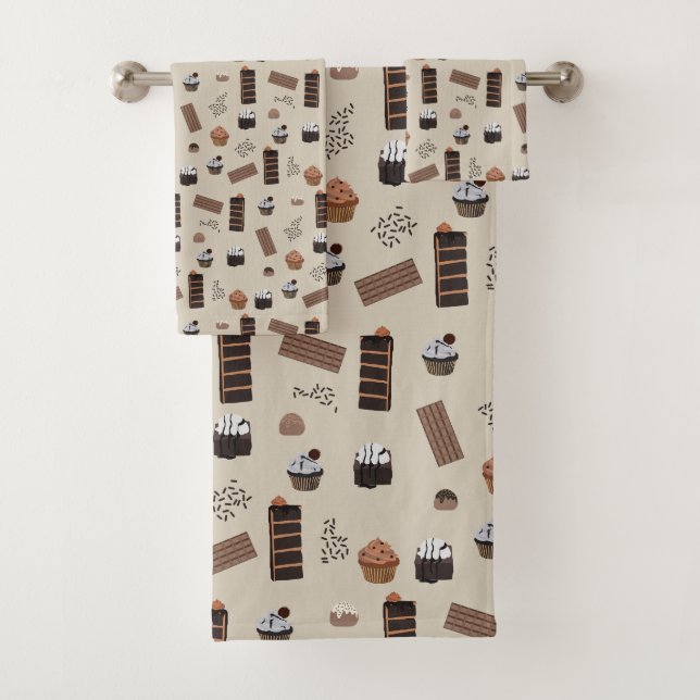 Chocolate Theme Pattern Bath Towel Set (Insitu)