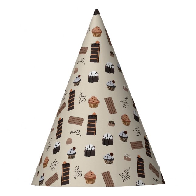 Chocolate Theme Pattern Birthday Party Hat (Front)