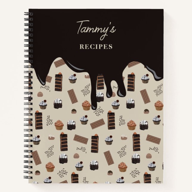 Chocolate Theme Pattern Recipe Cookbook Notebook (Front)