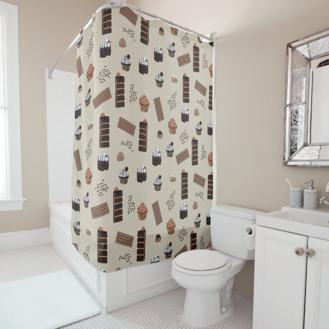 Chocolate Theme Pattern Shower Curtain (In Situ)
