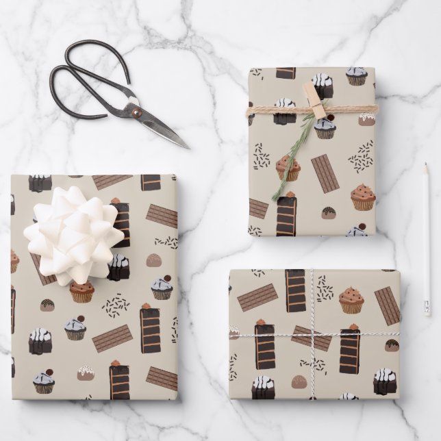 Chocolate Theme Pattern Wrapping Paper Sheet (Front)